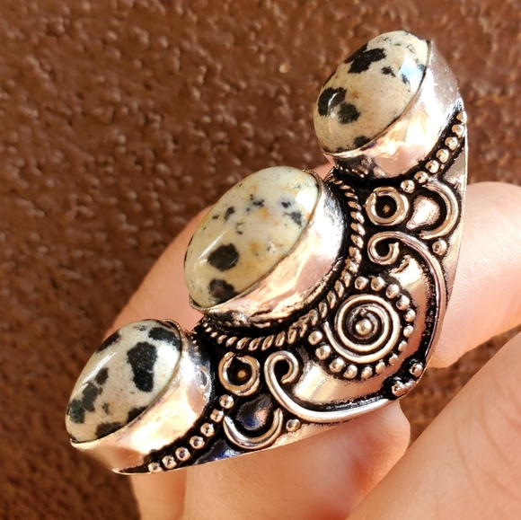 New Dalmatian Jasper 925 Silver Statement Ring. - Picture 15 of 15